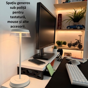 Suport monitor, 60 X 20 X 8 CM, Picioare printate 3D din PLA (Bioplastic), Alb, Panou din Pal - Img 4