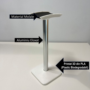 Suport pentru casti de birou, Alb, Aluminiu eloxat, imprimat 3D din PLA (Bioplastic), Material moale - Img 3