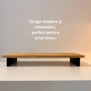 Suport pentru monitor, 60 X 20 X 8 CM, Picioare printate 3D din PLA (Bioplastic), Negru, Panou din lemn natural (Fag) - Img 5