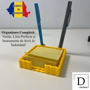 Suport pentru notite de birou cu spatiu dedicat pentru pixuri cu sablon pentru liste personalizate, Galben,9.5 cm, imprimat 3D din PLA Bioplastic - Img 2