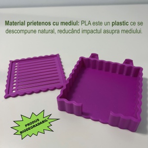 Suport pentru notite de birou cu spatiu dedicat pentru pixuri + sablon pentru liste personalizate, Mov,9.5 cm, imprimat 3D din PLA (Bioplastic) - Img 3