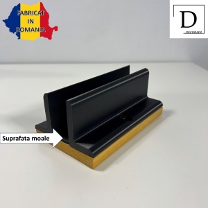 Suport vertical pentru laptop cu baza din lemn natural, Latime Reglabila 14-27 mm, Protectie anti-alunecare, negru, imprimat 3D din PLA (Bioplastic) - Img 2