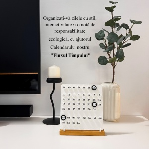 Calendar decorativ birou – Perpetuu, DECORADI®, Eco-friendly, Baza din Lemn Natural, Design Abstract, alb / negru, 23cm – Cadou sau Decoratiune de interior cu design modern, Printat 3D din PLA ECO (plastic biodegradabil) - Img 4