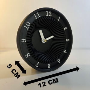 Ceas de birou - Mecanism SILENTIOS – DECORADI®, Eco-friendly, Afisare cu cifre arabe, Design Modern, Negru, Diametru 12 cm – Cadou sau Ceas de camera decorativ cu design modern, Printat 3D din PLA ECO(plastic biodegradabil) - Img 6