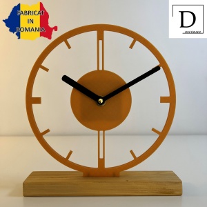 Ceas de birou - Mecanism SILENTIOS – DECORADI®, Eco-friendly, Bază din Lemn Natural, Design Abstract, Auriu 21.5 cm – Cadou sau Ceas de camera decorativ cu design modern, Printat 3D din PLA Eco (plastic biodegradabil) - Img 3