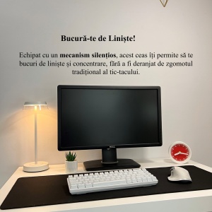 Ceas de birou - Mecanism SILENTIOS – DECORADI®, Eco-friendly, Design Modern, Colectie Kaleia, Alb / Rosu, Diametru 11cm – Cadou sau Ceas de camera decorativ cu design modern, Printat 3D din PLA ECO (plastic biodegradabil) - Img 4