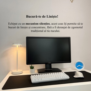 Ceas de birou - Mecanism SILENTIOS – DECORADI®, Eco-friendly, Design Modern, Colectie Kaleia, Alb / Albastru, Diametru 11cm – Cadou sau Ceas de camera decorativ cu design modern, Printat 3D din PLA ECO (plastic biodegradabil) - Img 4