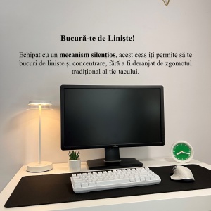Ceas de birou - Mecanism SILENTIOS – DECORADI®, Eco-friendly, Design Modern, Colectie Kaleia, Alb / Verde, Diametru 11cm – Cadou sau Ceas de camera decorativ cu design modern, Printat 3D din PLA ECO (plastic biodegradabil) - Img 4