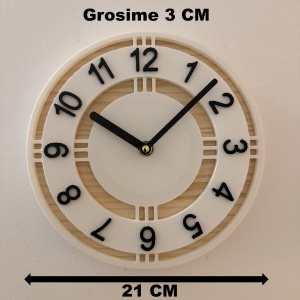 Ceas decorativ de perete, Mecanism SILENTIOS, DECORADI®, Diametru 21 cm, Afisare cu cifre arabe, Cadran din LEMN NATURAL, Eco-friendly, Design Modern, Alb, Printat 3D din PLA ECO(plastic biodegradabil) - Img 6