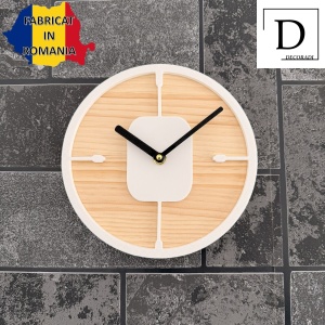 Ceas decorativ de perete, Mecanism SILENTIOS, DECORADI®, Diametru 21 cm, Cadran din LEMN NATURAL, Eco-friendly, Design Modern, Alb, Printat 3D din PLA ECO(plastic biodegradabil) - Img 3
