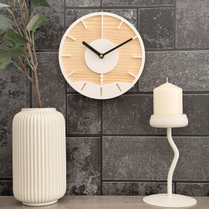 Ceas decorativ de perete, Mecanism SILENTIOS, DECORADI®, Diametru 21 cm, Cadran din LEMN NATURAL, Eco-friendly, Design Modern, Alb, Printat 3D din PLA ECO(plastic biodegradabil) - Img 3