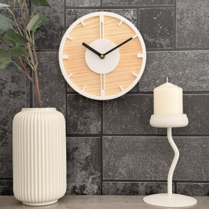 Ceas decorativ de perete, Mecanism SILENTIOS, DECORADI®, Diametru 21 cm ,Cadran din LEMN NATURAL, Eco-friendly, Design Modern, Alb, Printat 3D din PLA ECO(plastic biodegradabil) - Img 3