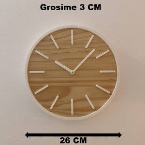 Ceas decorativ de perete, Mecanism SILENTIOS, DECORADI®, Diametru 26 cm, Cadran din LEMN NATURAL, Eco-friendly, Design Modern, Alb, Printat 3D din PLA ECO(plastic biodegradabil) - Img 6