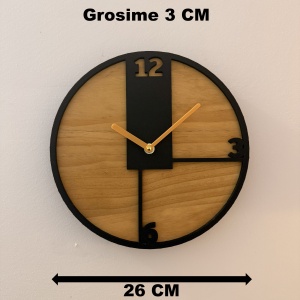 Ceas decorativ de perete, Mecanism SILENTIOS, DECORADI®, Diametru 26 cm, Cadran din LEMN NATURAL, Eco-friendly, Design Modern, Negru, Printat 3D din PLA ECO(plastic biodegradabil) - Img 6
