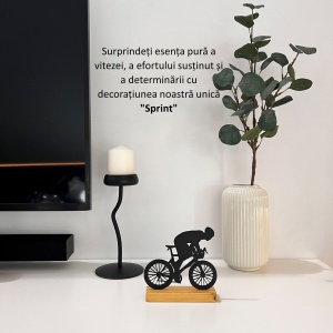 Decoratiune Casa, Biciclist – DECORADI®, Eco-friendly, Baza din Lemn Natural, Design Modern, Negru 14.5cm – Cadou sau Decoratiune de interior ideala pentru ciclisti, Printat 3D din PLA Eco(plastic biodegradabil) - Img 4