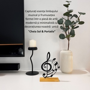Decoratiune Casa, Cheia Sol & Portativ – DECORADI®, Eco-friendly, Baza din Lemn Natural, Design Modern, Negru 21.5cm – Cadou sau decoratiune de interior ideala pentru iubitorii de muzica, Printat 3D din PLA Eco (plastic biodegradabil) - Img 4