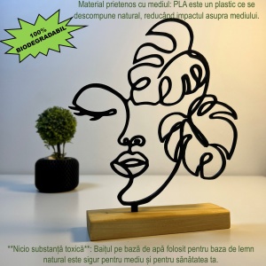Decoratiune Casa, Chipul cu Frunze – DECORADI®, Eco-friendly, Baza din Lemn Natural, Design Abstract, Negru 21 cm – Cadou sau Decoratiune de interior cu design modern, Printat 3D din PLA Eco (plastic biodegradabil) - Img 3