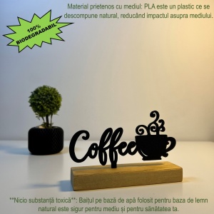 Decoratiune Casa, Coffee Cup – DECORADI®, Eco-friendly, Baza din Lemn Natural, Design Modern, Negru 9cm – Cadou sau Decoratiune de interior ideala pentru iubitorii de cafea, Printat 3D din PLA(plastic biodegradabil) - Img 3