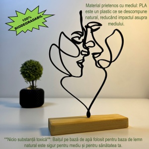 Decoratiune Casa, Conexiune Tacita – DECORADI®, Eco-friendly, Baza din Lemn Natural, Cadou romantic pentru INDRAGOSTITI, Negru 21 cm – Decoratiune de interior cu Design Modern, Printat 3D din PLA Eco (plastic biodegradabil) - Img 3