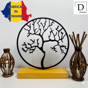 Decoratiune Casa, Copacul Vietii – DECORADI®, Eco-friendly, Baza din Lemn Natural, Design Abstract, Negru 21cm – Cadou sau Decoratiune de interior cu design modern, Printat 3D din PLA Eco (plastic biodegradabil) - Img 2