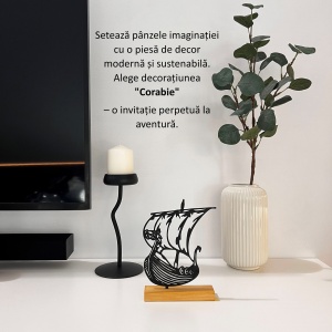 Decoratiune Casa, Corabie – DECORADI®, Eco-friendly, Baza din Lemn Natural, Design Modern, Negru 20cm – Cadou sau Decoratiune de interior ideala pentru iubitorii de calatorii, Printat 3D din PLA Eco(plastic biodegradabil) - Img 4