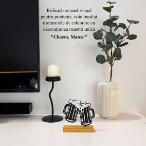 Decoratiune Casa, Halbe cu bere – DECORADI®, Eco-friendly, Baza din Lemn Natural, Design Abstract, Negru 13cm – Cadou sau Decoratiune de interior cu design modern, Printat 3D din PLA Eco(plastic biodegradabil) - Img 4