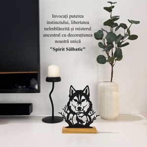 Decoratiune Casa, Lup – DECORADI®, Eco-friendly, Baza din Lemn Natural, Design Modern, Negru 21.5cm – Cadou sau Decoratiune de interior ideala pentru iubitorii de animale, Printat 3D din PLA ECO (plastic biodegradabil) - Img 4