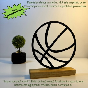 Decoratiune Casa, Minge de baschet – DECORADI®, Eco-friendly, Baza din Lemn Natural, Design Abstract, Negru 16.5cm – Cadou sau Decoratiune de interior ideala pentru iubitorii de sport, Printat 3D din PLA (plastic biodegradabil) - Img 3