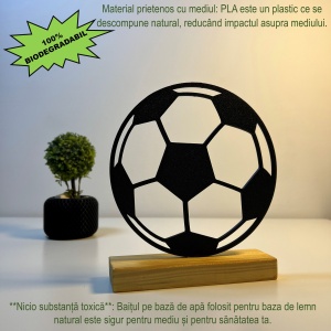 Decoratiune Casa, Minge de Fotbal – DECORADI®, Eco-friendly, Baza din Lemn Natural, Design Abstract, Negru 17cm – Cadou sau Decoratiune de interior ideala pentru iubitorii de sport, Printat 3D din PLA Eco (plastic biodegradabil) - Img 3