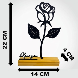 Decoratiune Casa, Trandafir LOVE YOU – DECORADI®, Eco-friendly, Baza din Lemn Natural, Cadoul Perfect pentru persoana IUBITA, Negru 22cm – Decoratiune de interior cu Design Modern, Printat 3D din PLA Eco (plastic biodegradabil) - Img 6