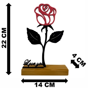 Decoratiune Casa, Trandafir LOVE YOU – DECORADI®, Eco-friendly, Baza din Lemn Natural, Cadoul Perfect pentru persoana IUBITA, Negru / Roz 22cm – Decoratiune de interior cu Design Modern, Printat 3D din PLA (plastic biodegradabil) - Img 6