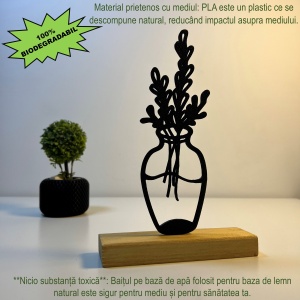 Decoratiune Casa, Vaza cu flori – DECORADI®, Eco-friendly, Baza din Lemn Natural, Design Abstract, Negru 21cm – Cadou sau Decoratiune de interior ideala pentru iubitorii de natura, Printat 3D din PLA Eco (plastic biodegradabil) - Img 3