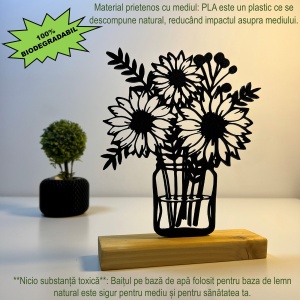 Decoratiune Casa, Vaza cu flori – DECORADI®, Eco-friendly, Baza din Lemn Natural, Design Abstract, Negru 18.5cm – Cadou sau Decoratiune de interior ideala pentru iubitorii de natura, Printat 3D din PLA Eco(plastic biodegradabil) - Img 3