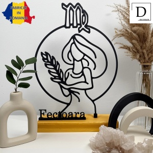 Decoratiune Casa, zodia FECIOARA – DECORADI®, Eco-friendly, Baza din Lemn Natural, Design Abstract, Negru 19.5 cm – Cadou sau Decoratiune de interior cu design modern, Printat 3D din PLA Eco (plastic biodegradabil) - Img 2