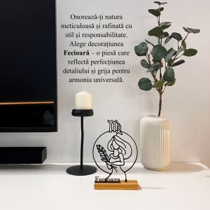 Decoratiune Casa, zodia FECIOARA – DECORADI®, Eco-friendly, Baza din Lemn Natural, Design Abstract, Negru 19.5 cm – Cadou sau Decoratiune de interior cu design modern, Printat 3D din PLA Eco (plastic biodegradabil) - Img 4