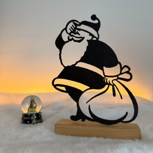 Decorațiune Crăciun, Moș Crăciun cu Sacul de Cadouri – Eco-friendly, Baza din Lemn Natural, Negru 22cm, Handmade, Decor Interior Birou, Sufragerie, Cadou Crăciun, Printat 3D din PLA Eco (plastic biodegradabil), DECORADI® - Img 2