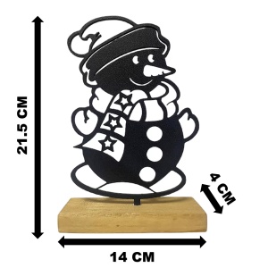 Decorațiune Crăciun, Omulet de Zăpadă – Eco-friendly, Baza din Lemn Natural, Negru 21.5cm, Handmade, Decor Interior Birou, Sufragerie, Cadou Crăciun, Printat 3D din PLA Eco (plastic biodegradabil), DECORADI® - Img 6