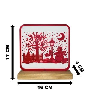 Decorațiune Crăciun, Peisaj de Iarnă – Eco-friendly, Baza din Lemn Natural, Alb/Rosu, 17cm, Handmade, Decor Interior Birou, Sufragerie, Cadou Crăciun, Printat 3D din PLA Eco (plastic biodegradabil), DECORADI® - Img 6