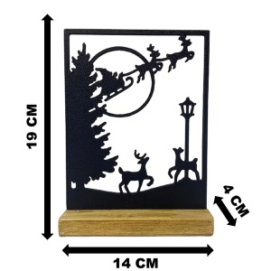 Decorațiune Crăciun Scenă cu Moș Crăciun și Reni – Eco-friendly, Baza din Lemn Natural, Negru 19cm, Handmade, Decor Interior Birou, Sufragerie, Cadou Crăciun, Printat 3D din PLA Eco (plastic biodegradabil), DECORADI® - Img 6