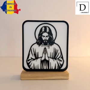 Decoratiune religioasa 3D Iisus Hristos in rugaciune, DECORADI, Alb/Negru, Lemn natural, 17x14x4cm - Img 2