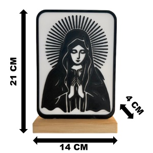 Decoratiune religioasa Fecioara Maria in rugaciune – DECORADI®, Eco-friendly, Baza din Lemn Natural, Design Modern, Alb / Negru 21 cm – Cadou sau Decoratiune de interior spirituala si minimalista, Printat 3D din PLA Eco (plastic biodegradabil) - Img 6
