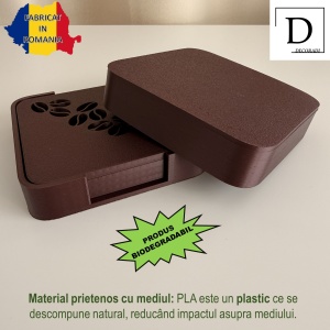 Set 4 suporturi / coastere pahare, Boabe cafea, patrat, 10 X 10 cm, Maro, cutie inclusa, imprimate 3D - Img 3