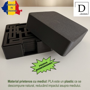 Set 6 suporturi / coastere pahare, patrat, 9 X 9 cm, Negru, cutie inclusa, imprimate 3D - Img 3