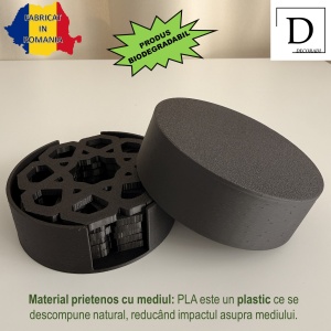 Set 6 suporturi / coastere pahare, rotund, diametru 9 cm, negru, cutie inclusa, imprimate 3D - Img 3