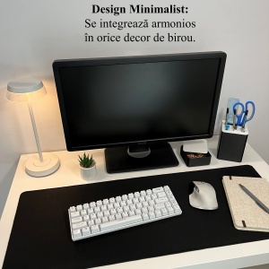 Set organizator de birou multifunctional, Suport 6 instrumente de scris si accesorii (12 X 9 X 9 CM) + Cutiuta suplimentara cu capac (4 X 9 X 9 CM), Alb/Negru, imprimat 3D din PLA (Bioplastic) - Img 4