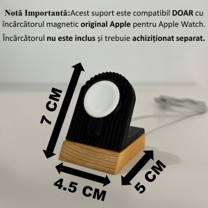 Suport Incarcare compatibil cu Apple Watch (Incarcatorul magnetic nu este inclus), Negru, Baza din lemn natural, imprimati 3D din PLA (Bioplastic) - Img 6