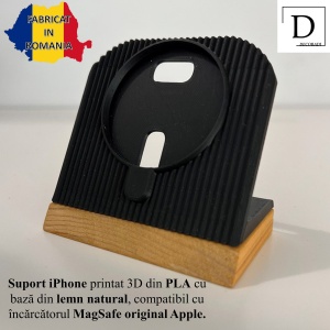 Suport Incarcare compatibil cu MagSafe original Apple (Incarcatorul MagSafe nu este inclus), Negru, Baza din lemn natural, imprimati 3D din PLA (Bioplastic) - Img 2