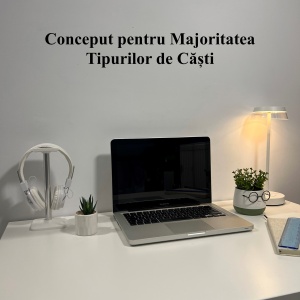Suport pentru casti de birou, Alb, Aluminiu eloxat, imprimat 3D din PLA (Bioplastic), Material moale - Img 5