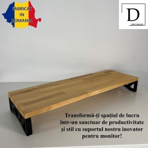 Suport pentru monitor, 60 X 20 X 8 CM, Picioare printate 3D din PLA (Bioplastic), Negru, Panou din lemn natural (Fag) - Img 3