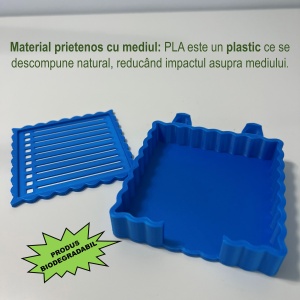 Suport pentru notite de birou cu spatiu dedicat pentru pixuri + sablon pentru liste personalizate, Albastru,9.5 cm, imprimat 3D din PLA (Bioplastic) - Img 3